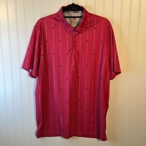 Adidas Golf Polo Mens Large Adi-Print Salmon Pink All Over Print Striped Light